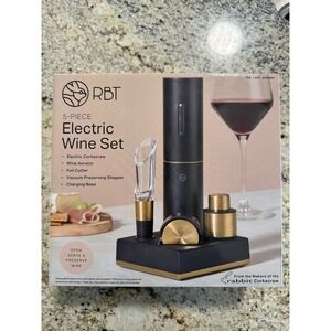 RBT 5 Piece Electric Wine Set Corkscrew Aerator Stopper Foil Cutter Base
